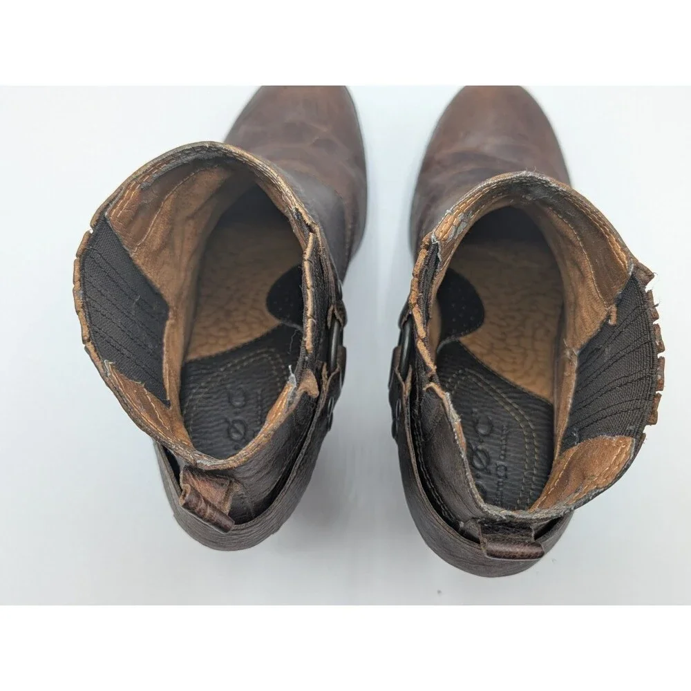 B.O.C Ankle Boots Women 8 Brown Leather Harness Block Heel Ring Buckle Strap